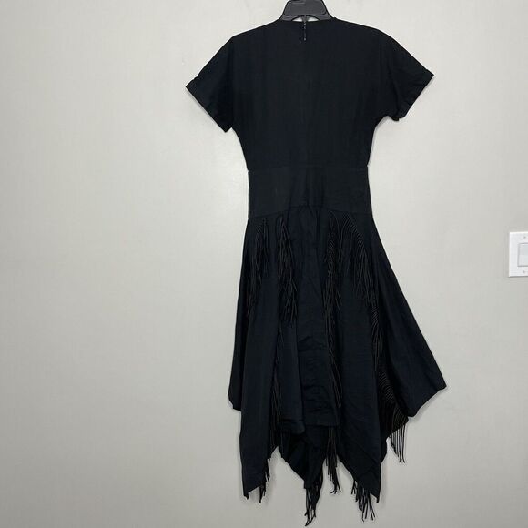 BIBHU MOHAPATRA Collective Dress Womens 6 Black Cutout Fringe Asymmetric Midi - Picture 5 of 9